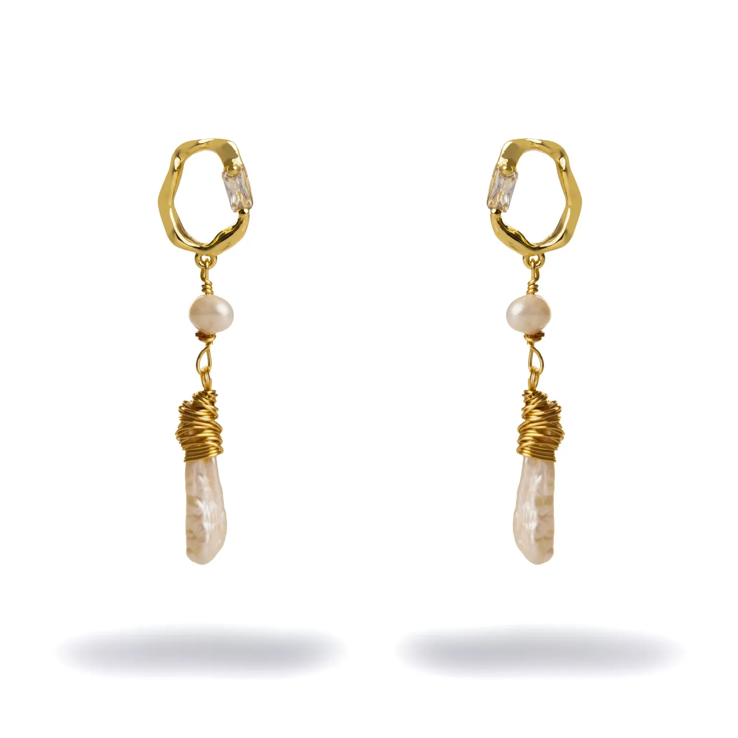 Gold & Diamond Stud Pearl Drop Statement Earrings
