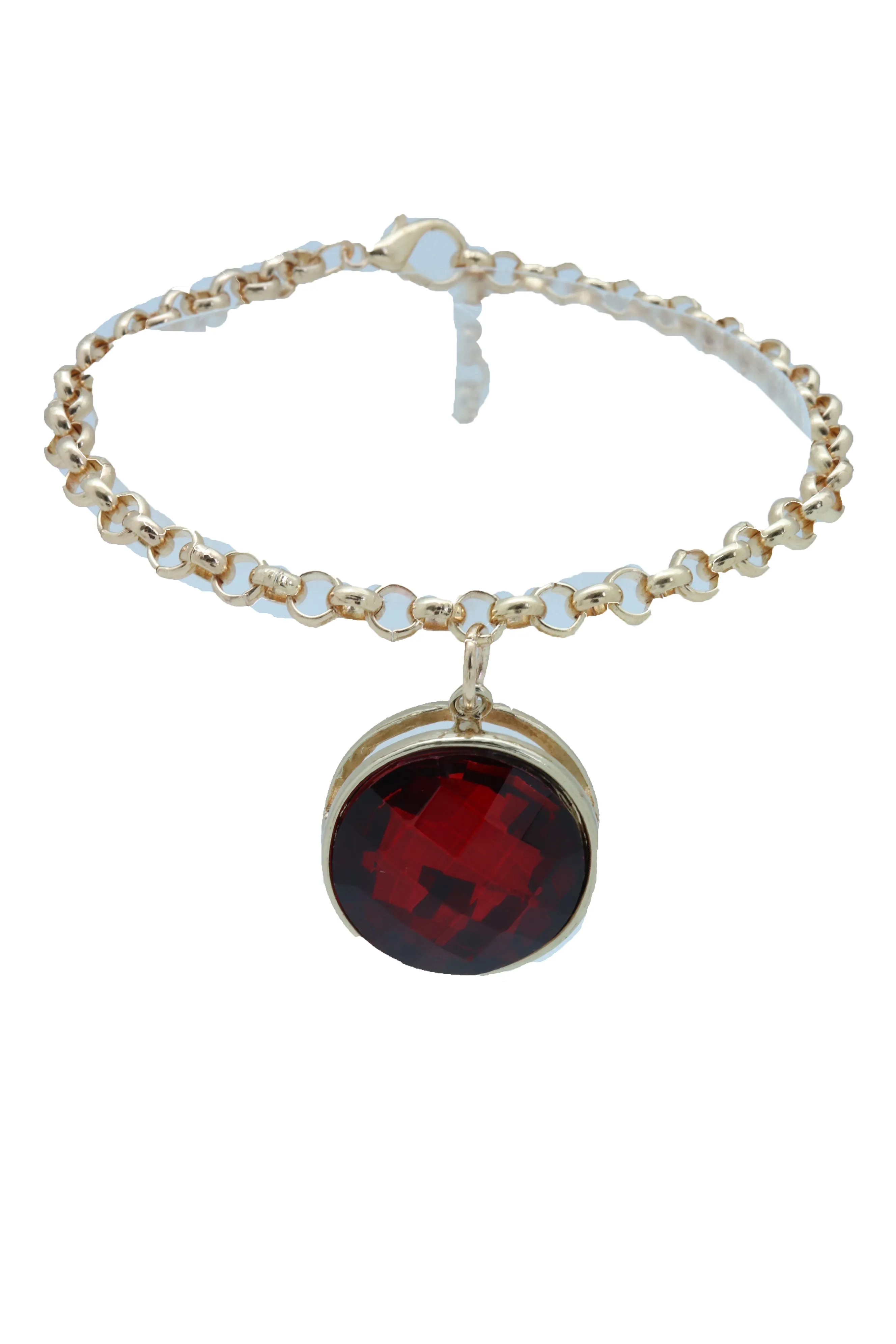 Gold Metal Boot Chain Bracelet Heel Shoe Anklet Big Red Bling Bead Charm