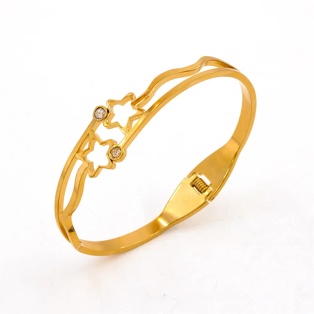 Gold Plated Star Design Stainless Steel Women Bracelet Bangle