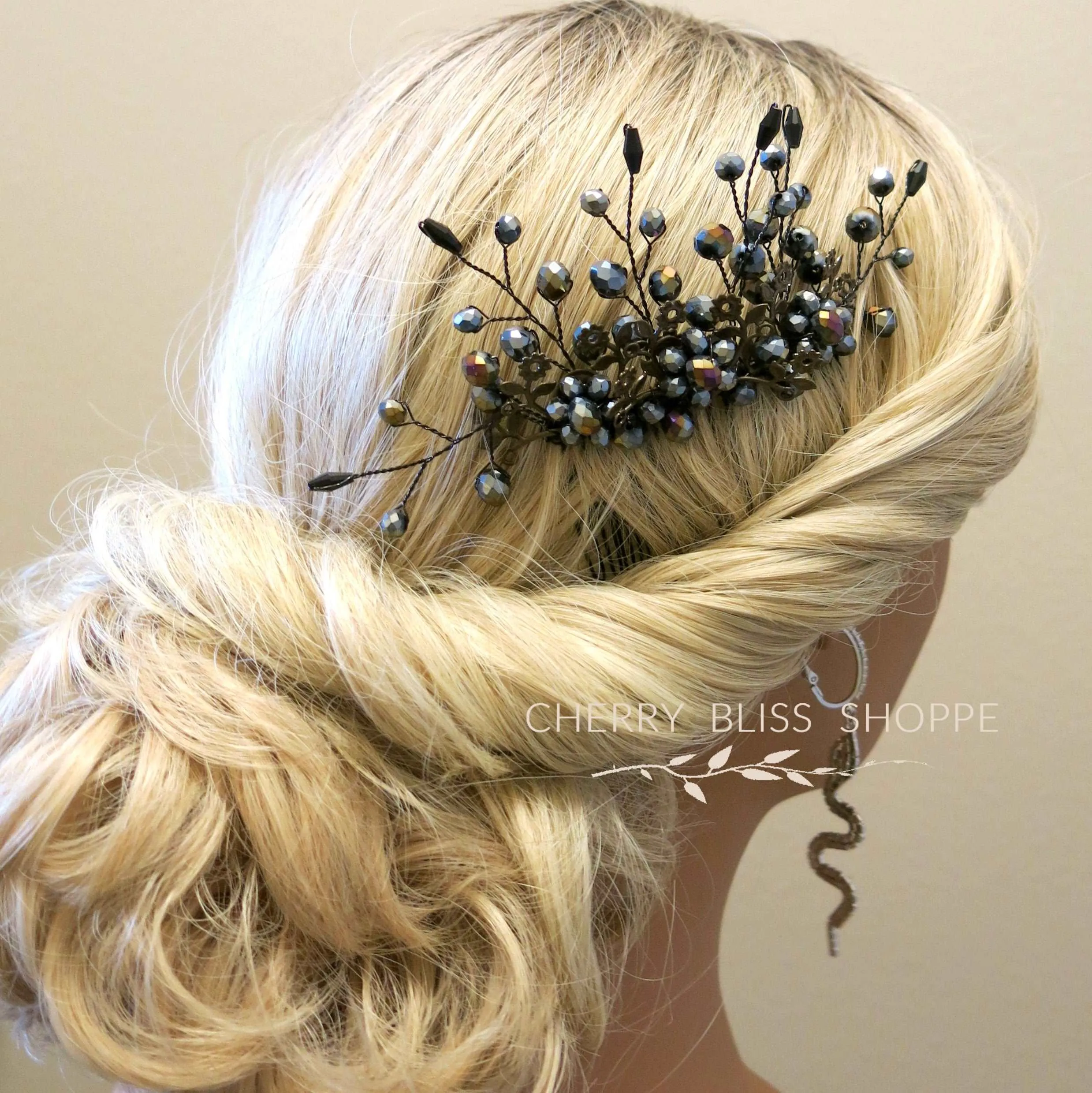 Gothic Style Black Hair Comb, Gun Metal Hair Piece, Halloween Vampire Cosplay Hairpin Headpiece
