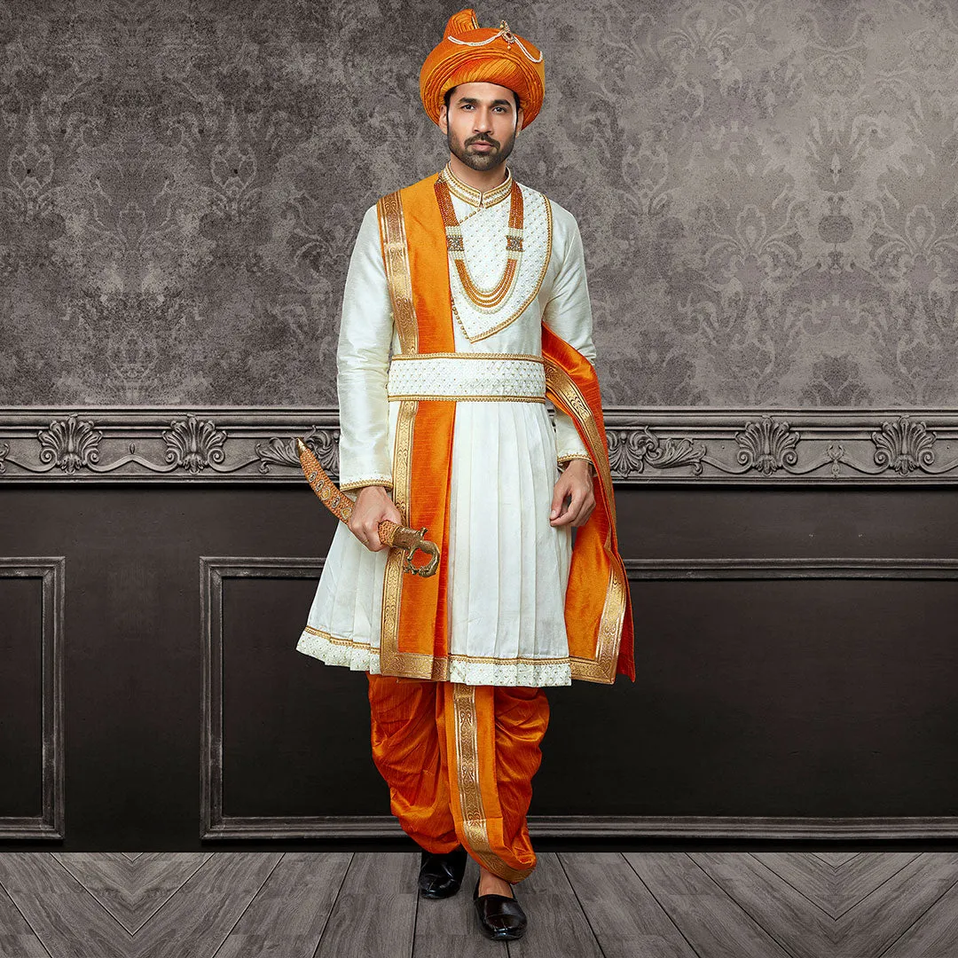 Grace Anarkali Pattern Pashwari White and Yellow Kurta