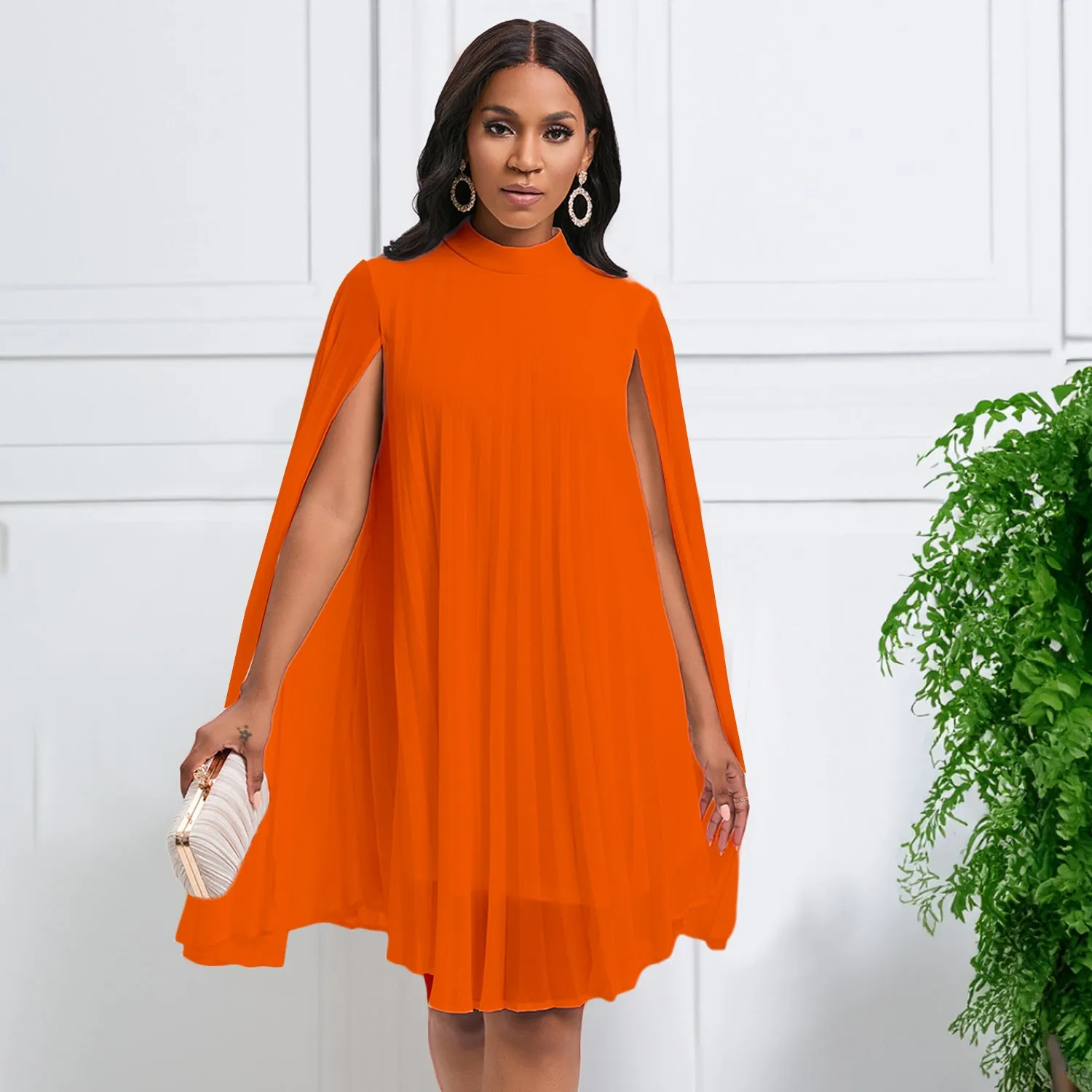 Graceful and Fashionable Chiffon Pullover Cloak Bat Sleeve plus Size Dress