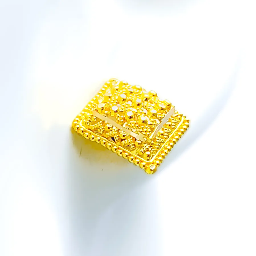 Graceful Beaded Square 22k Gold Earrings