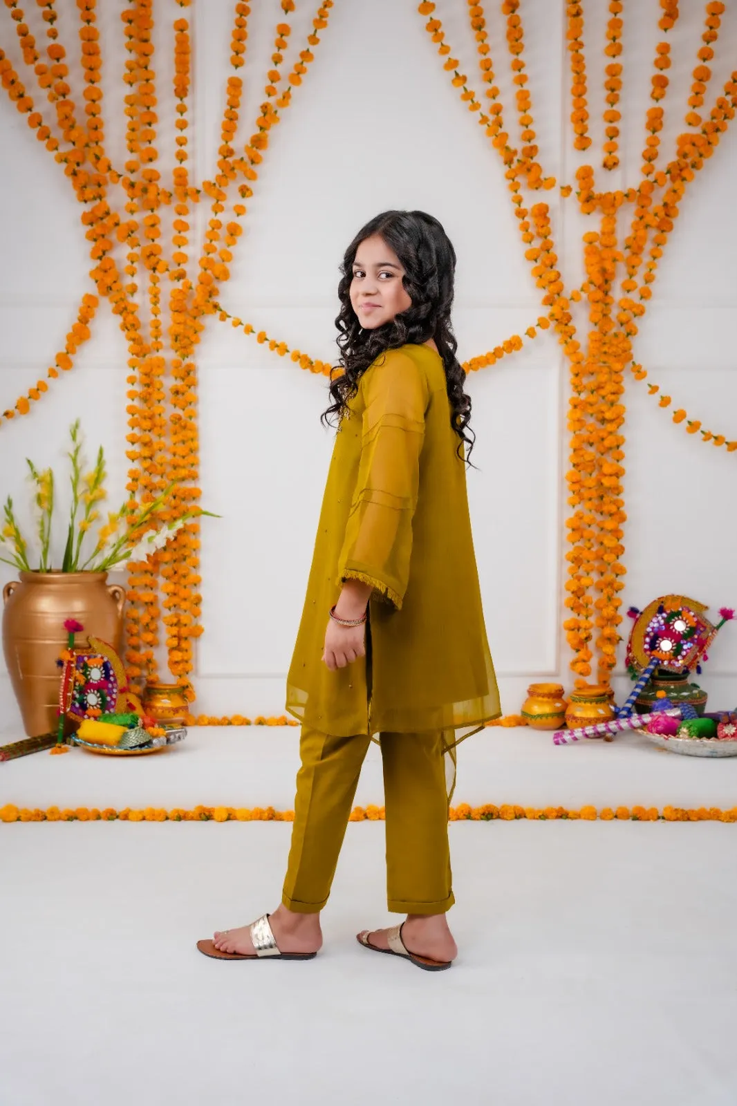Graceful Charm: Kids Hand-Embellished Mehndi Ensemble