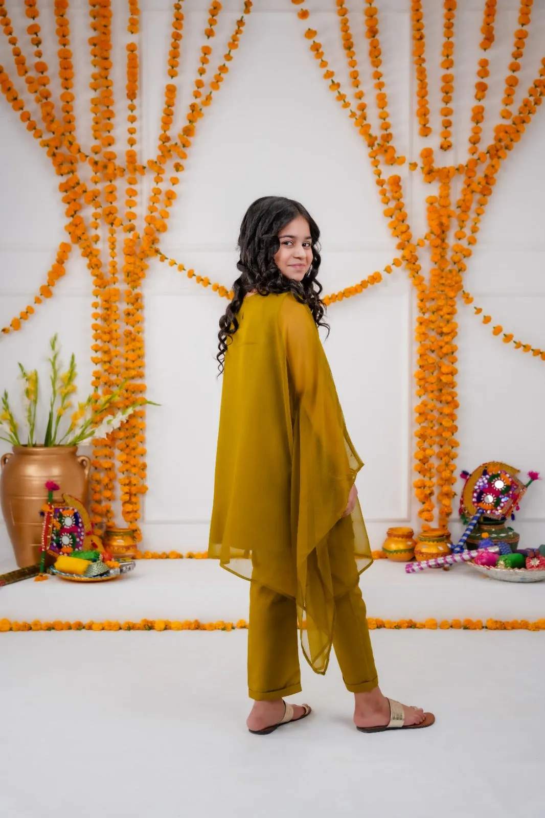 Graceful Charm: Kids Hand-Embellished Mehndi Ensemble