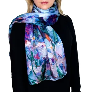 Graceful Irises, 75x18-inch Long Italian Silk Scarf
