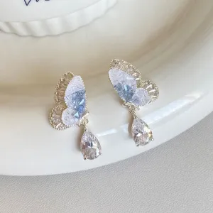 Gradient Crystal Stone Inlaid Rhinestone Dangle Butterfly Earrings