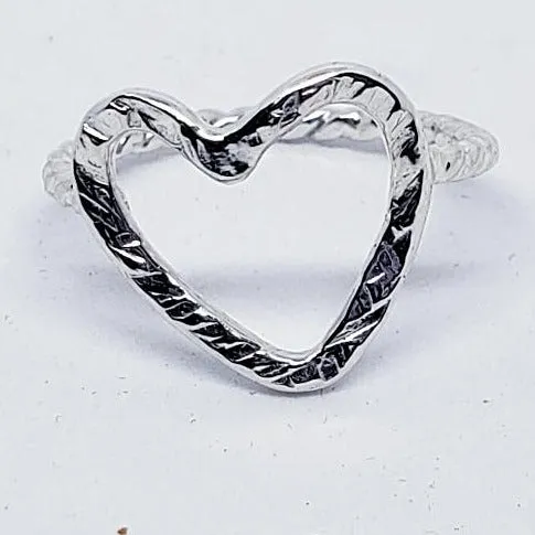 Handcrafted .925 Sterling Silver Heart Ring | Hammered Texture & Twisted Wire Design