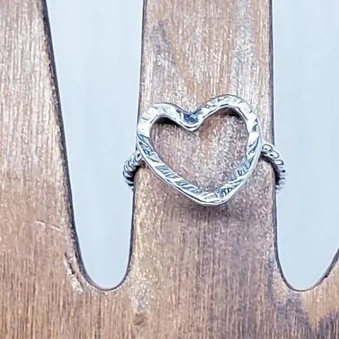 Handcrafted .925 Sterling Silver Heart Ring | Hammered Texture & Twisted Wire Design