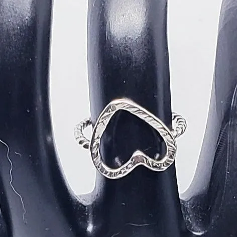 Handcrafted .925 Sterling Silver Heart Ring | Hammered Texture & Twisted Wire Design