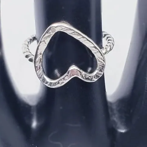 Handcrafted .925 Sterling Silver Heart Ring | Hammered Texture & Twisted Wire Design