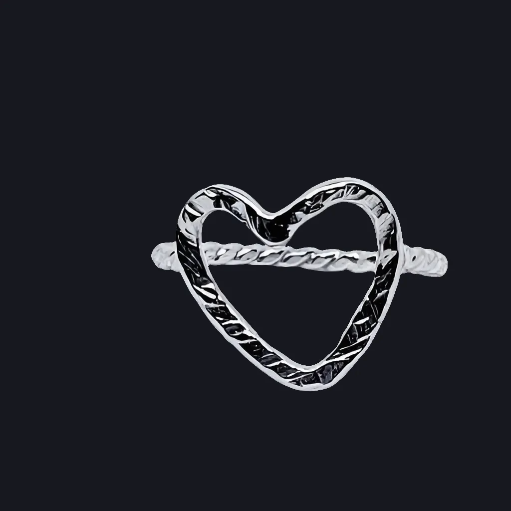 Handcrafted .925 Sterling Silver Heart Ring | Hammered Texture & Twisted Wire Design