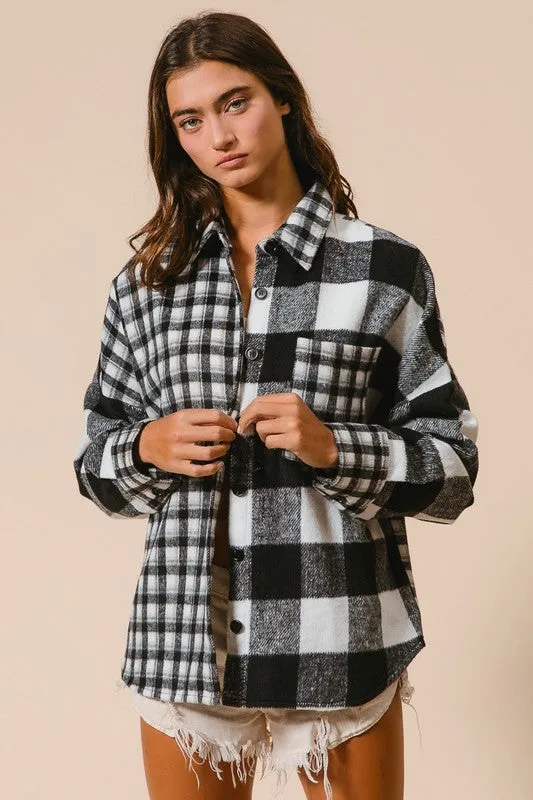 Hazel Blues® |  BiBi Plaid Fleece Button Down Long Sleeve Shirt