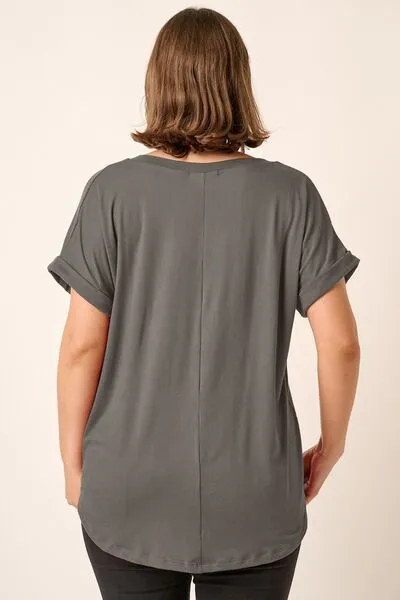 Hazel Blues® |  Mittoshop V-Neck Rolled Short Sleeve T-Shirt