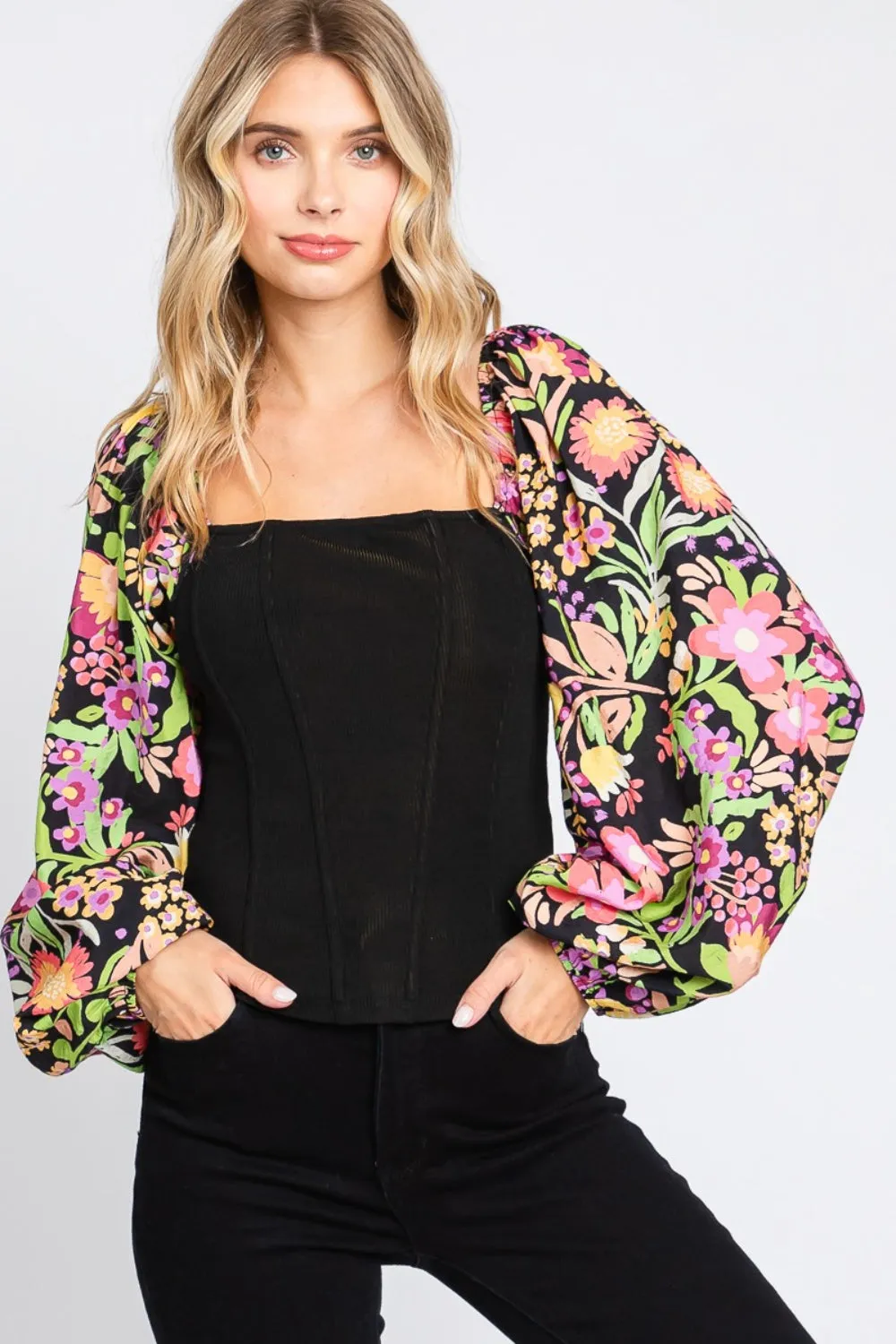 Hazel Blues® |  ODDI Floral Balloon Sleeve Blouse