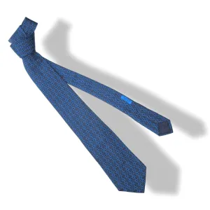 Hermes Marine Blue Linked Horse bit Silk Tie 7125 FA Mint!