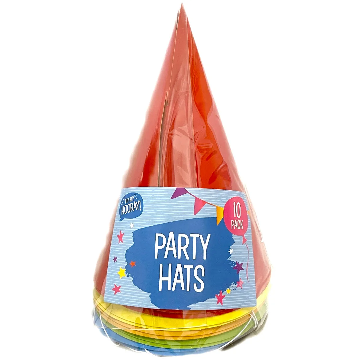 Hip Hip Hooray! Multi Colour Party Hats (10 Pack)