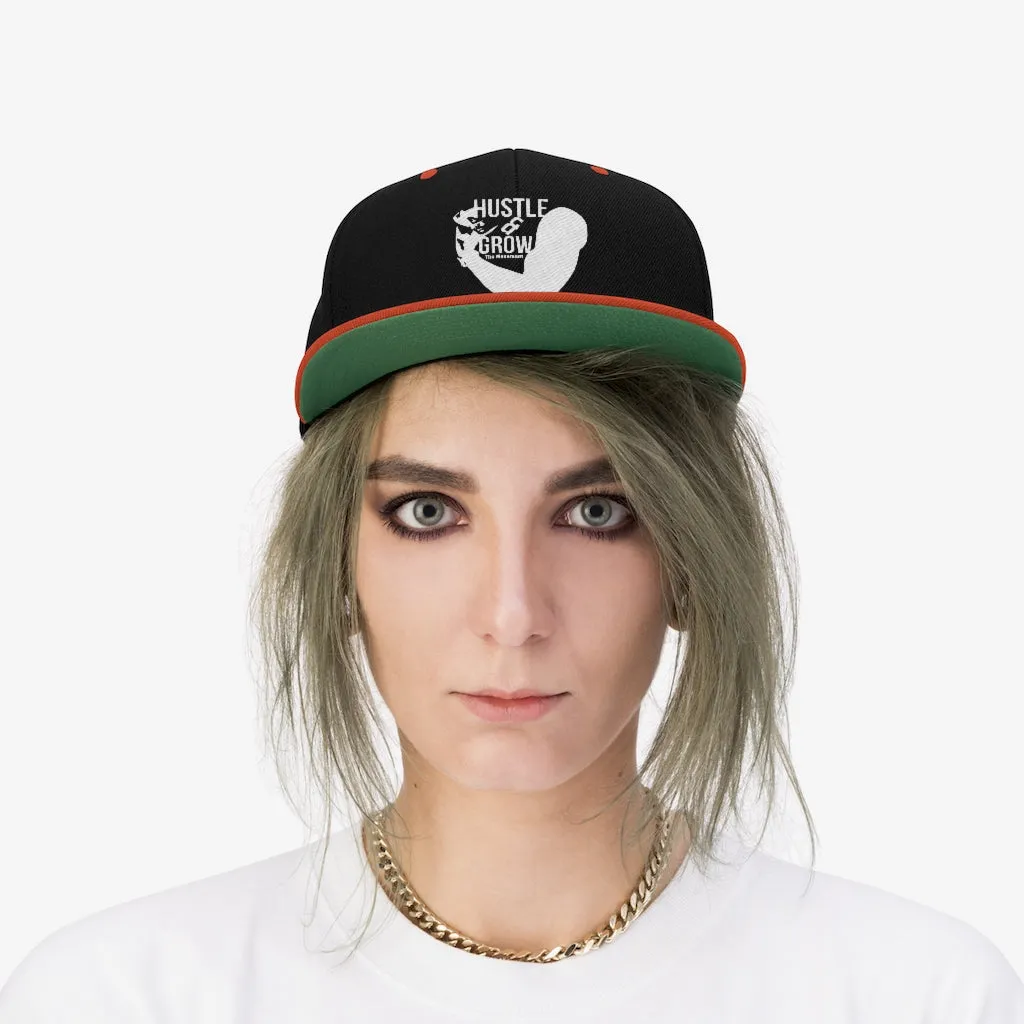 Hustle & Grow Flat Bill Hat (Black/Orange/White)