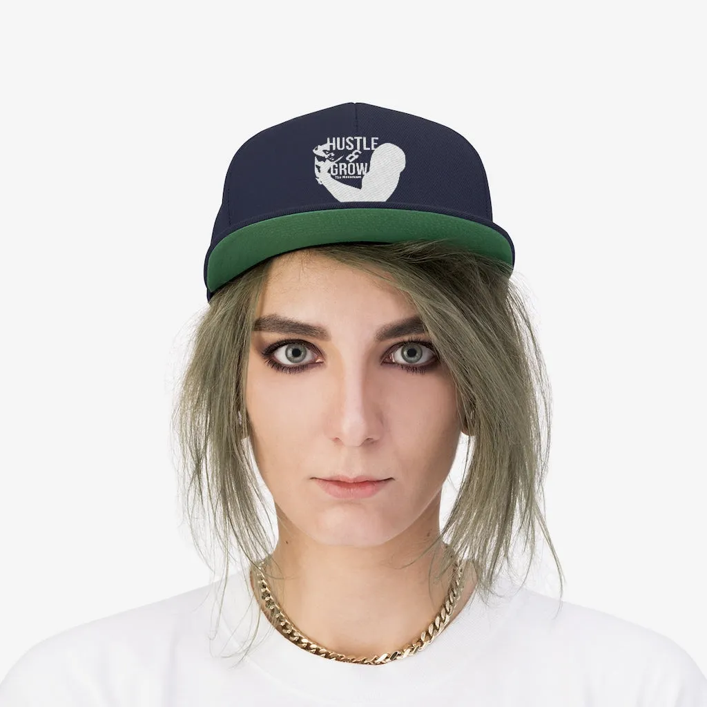 Hustle & Grow Flat Bill Hat (Navy/White)