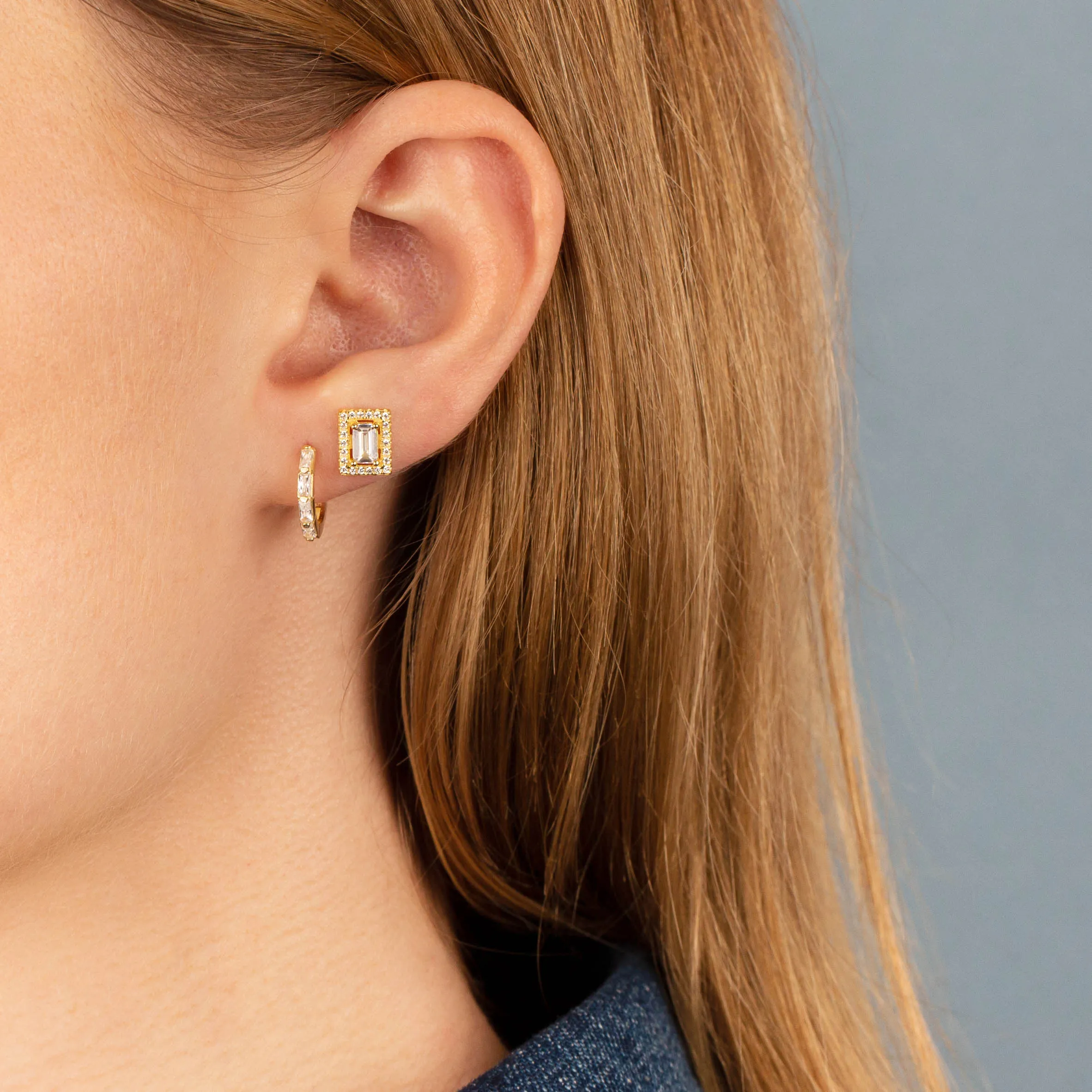 Illusion Baguette Stud Earring