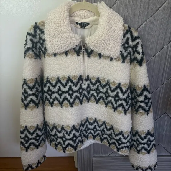 J. Crew Jacquard-print Sherpa half-zip fleece pullover Nordic Jacquard Medium
