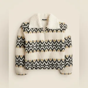 J. Crew Jacquard-print Sherpa half-zip fleece pullover Nordic Jacquard Medium