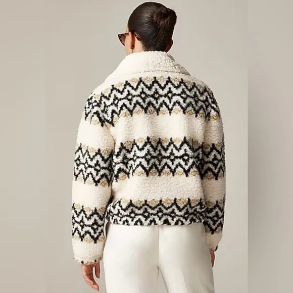 J. Crew Jacquard-print Sherpa half-zip fleece pullover Nordic Jacquard Medium