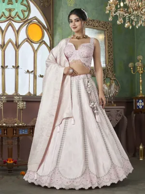 Jacquard Lehenga with Matching Jacquard Dupatta in Soft Pink