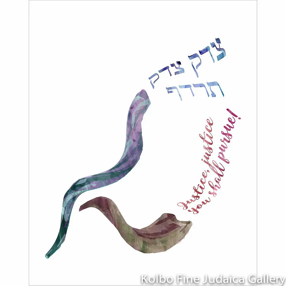 Justice Justice, Shofar Design, Hebrew and English, Unframed