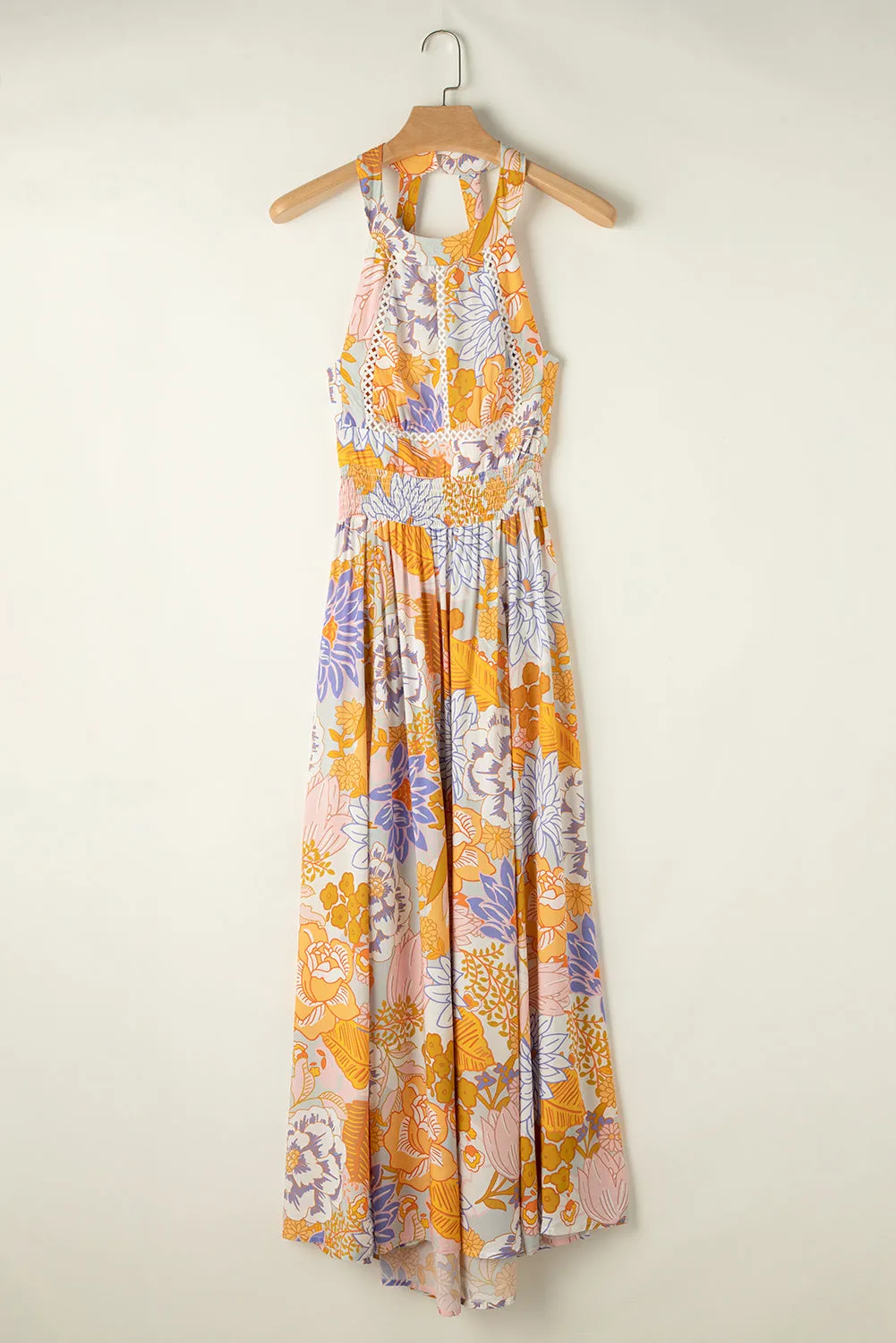 KaleaBoutique Graceful Boho Floral Backless Lace up Sleeveless Maxi Dress