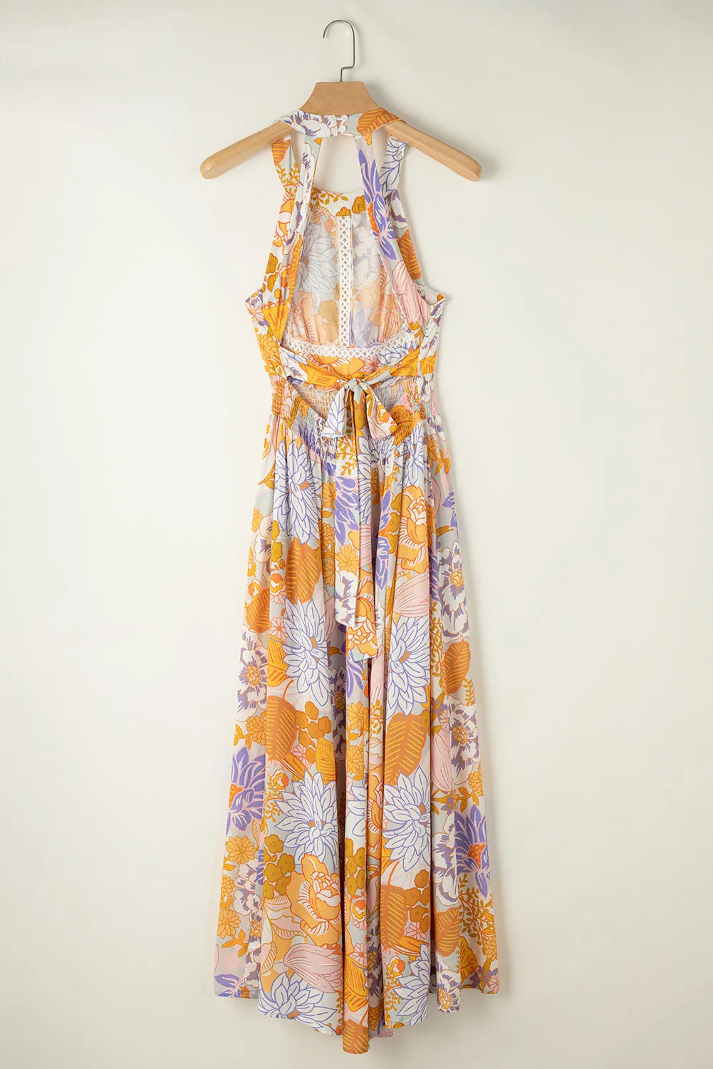 KaleaBoutique Graceful Boho Floral Backless Lace up Sleeveless Maxi Dress