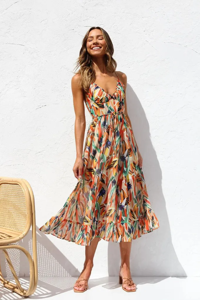 Kaye | Fashionable midi dress in vibrant colors for women