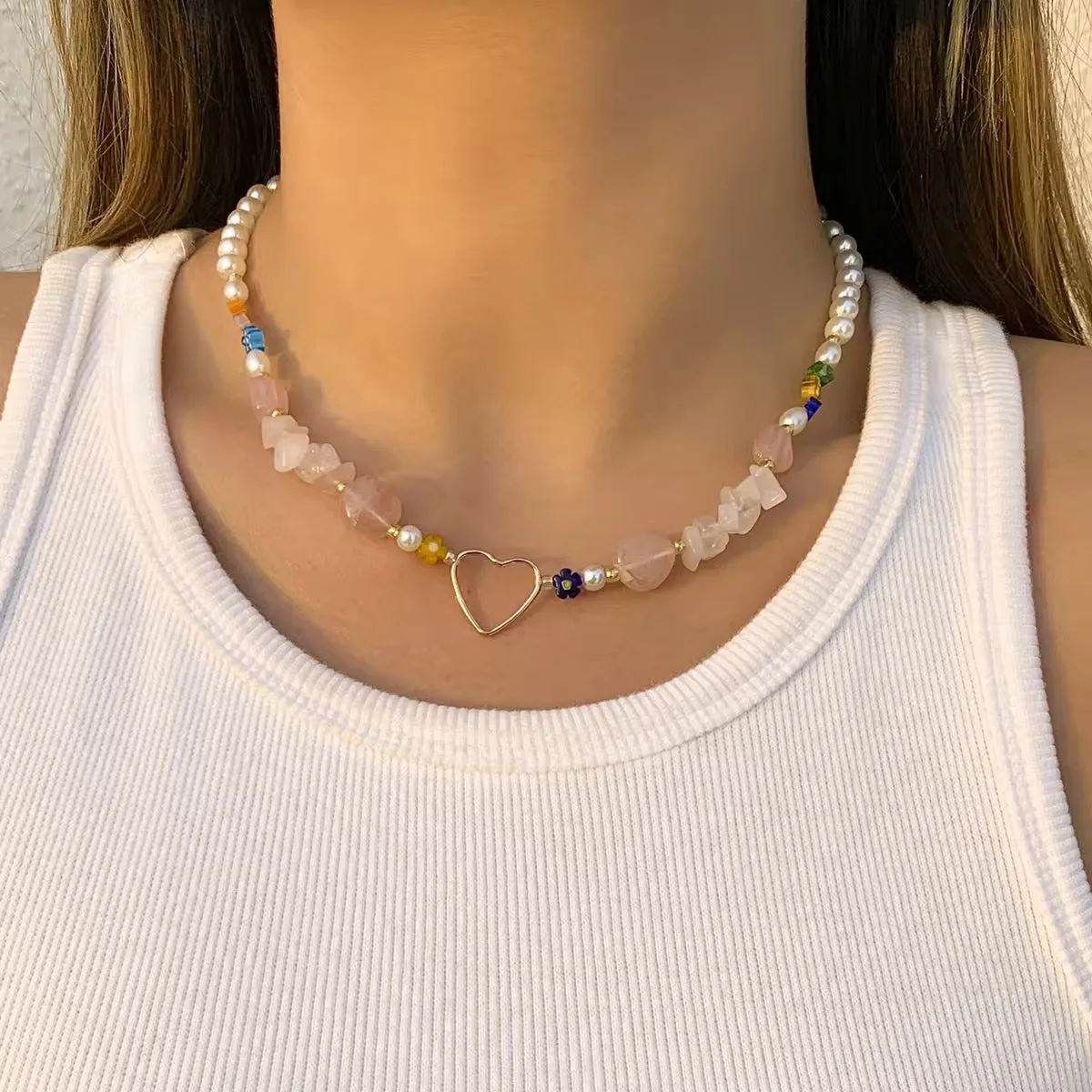 Korean Minimalist Heart Irregular Stone Necklace