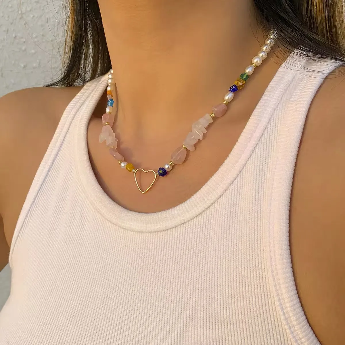 Korean Minimalist Heart Irregular Stone Necklace