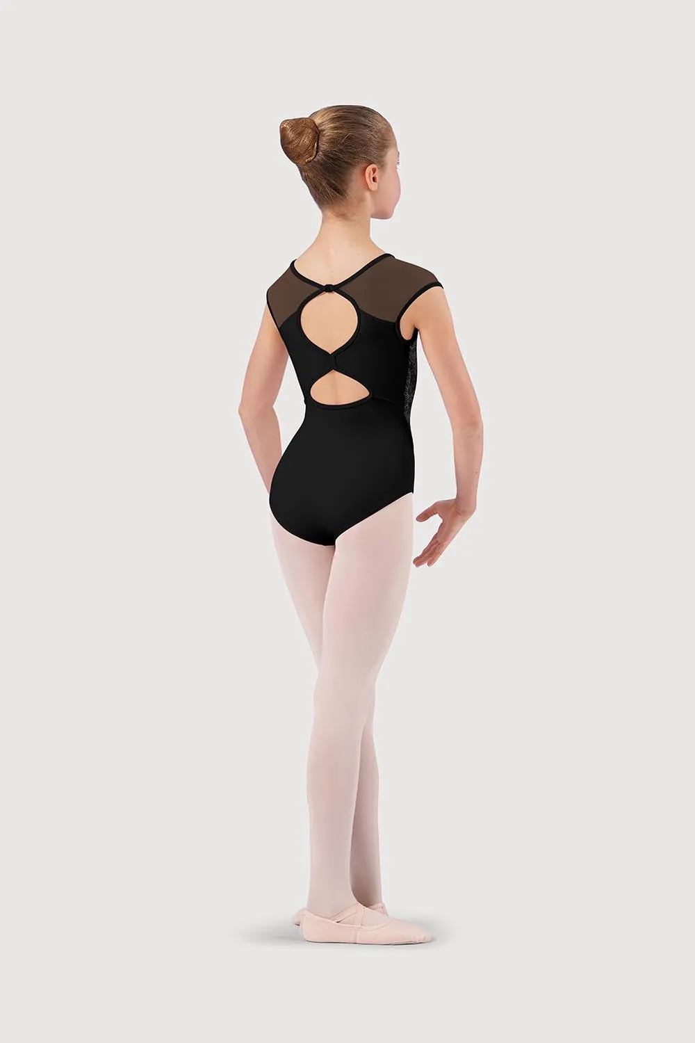L59202G - Bloch Printed Lace Bow Back Girls Cap Sleeve Leotard