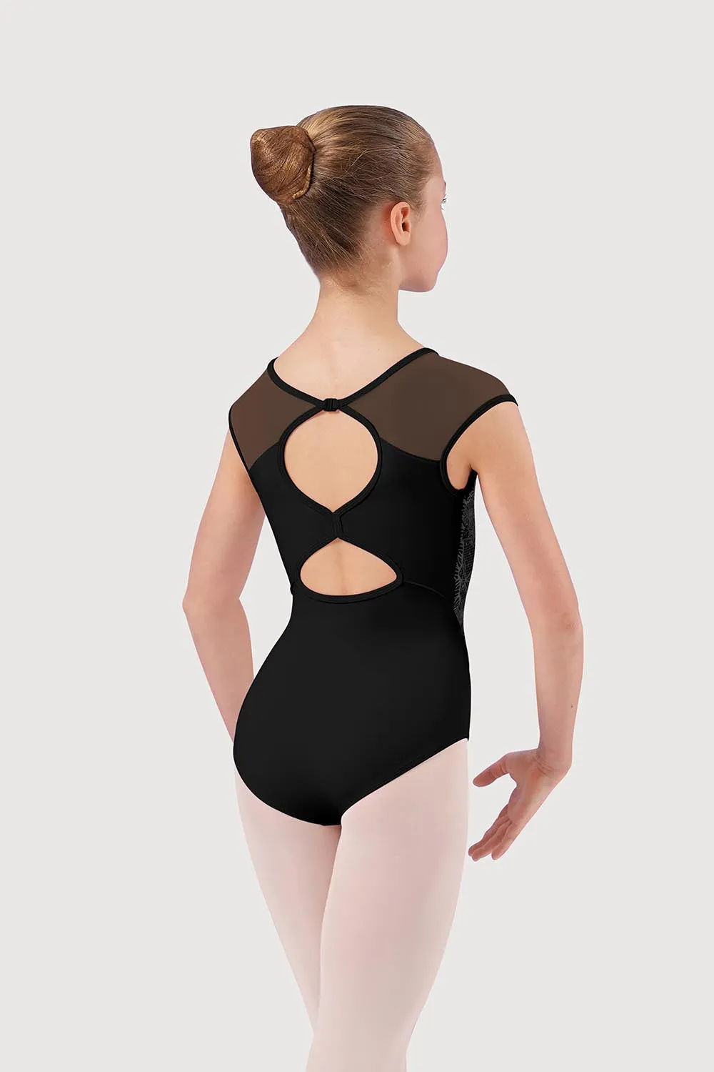 L59202G - Bloch Printed Lace Bow Back Girls Cap Sleeve Leotard