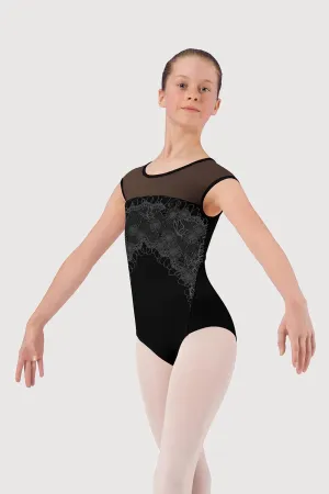 L59202G - Bloch Printed Lace Bow Back Girls Cap Sleeve Leotard
