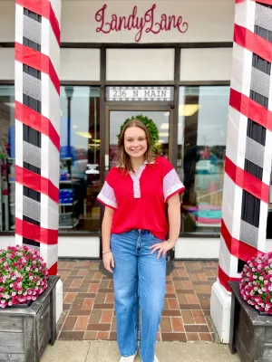 Ladies Cherry Red Collared Top
