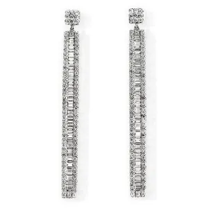 Long Drop Baguette Diamond Earrings In 18k White Gold