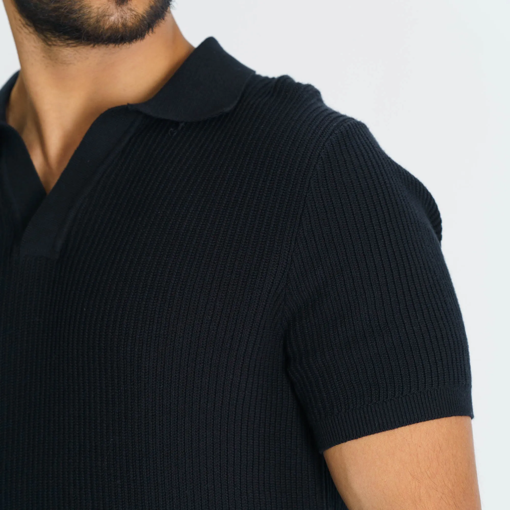 Mens Black Sweater Polo
