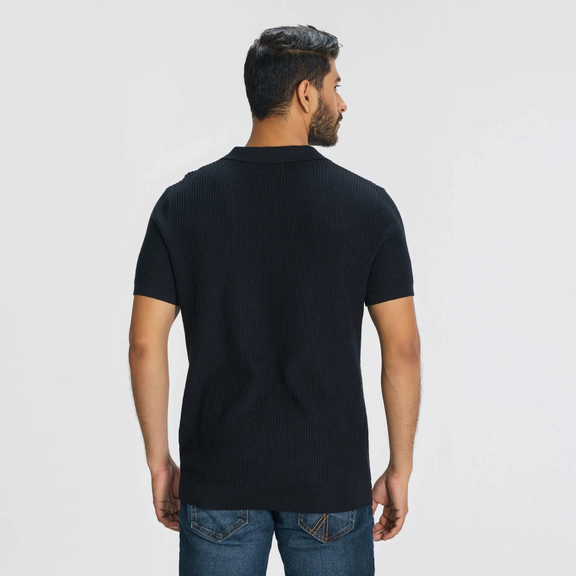 Mens Black Sweater Polo