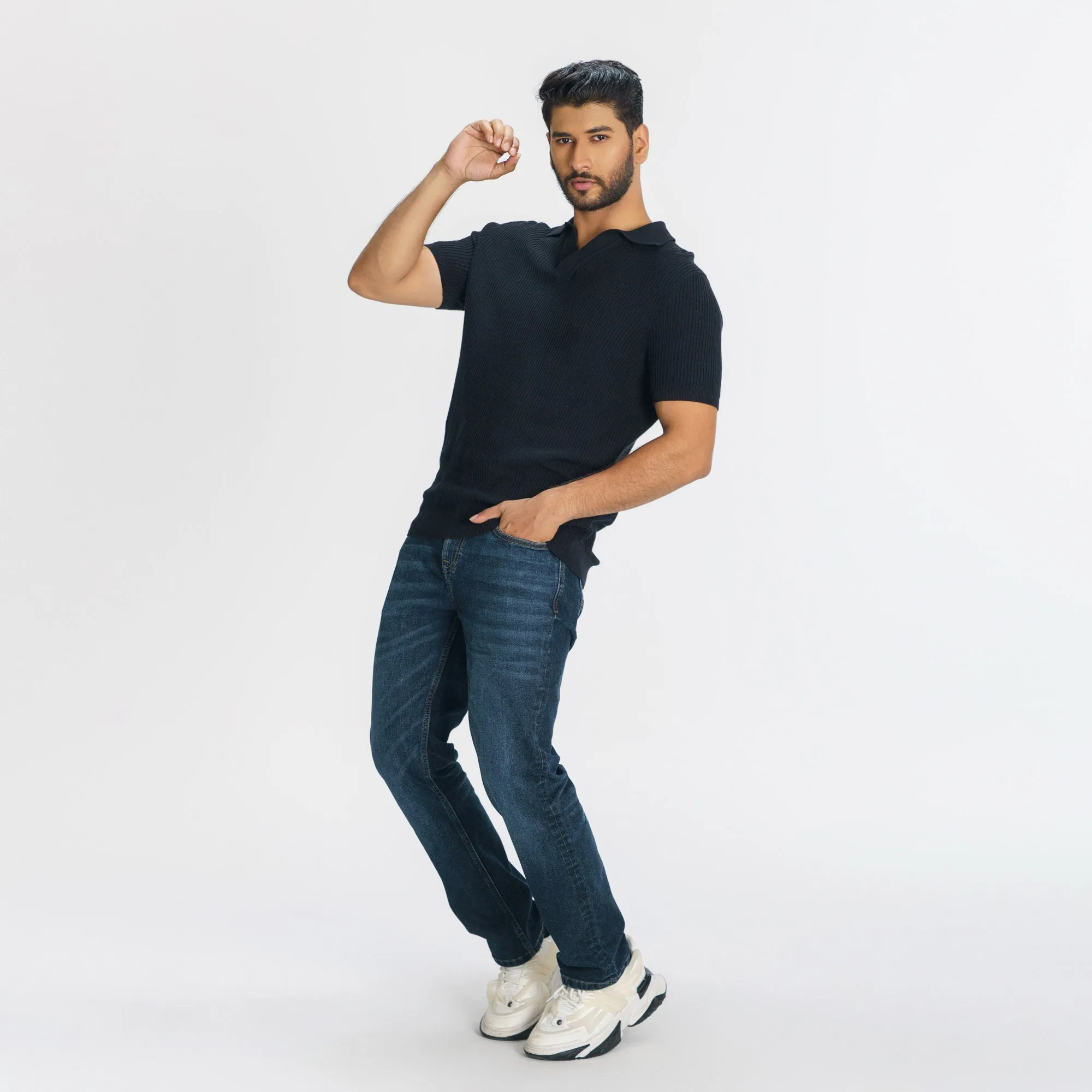 Mens Black Sweater Polo