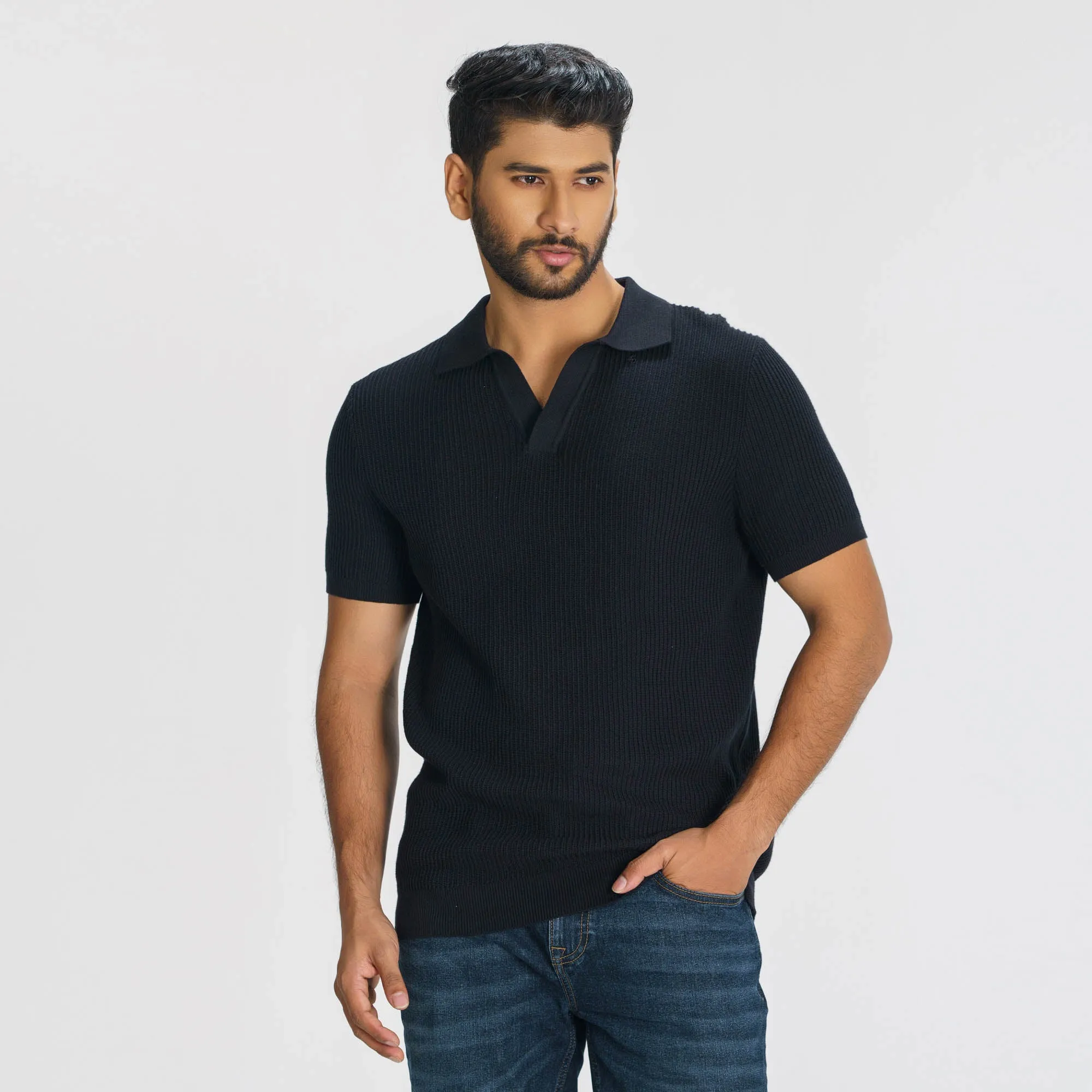 Mens Black Sweater Polo