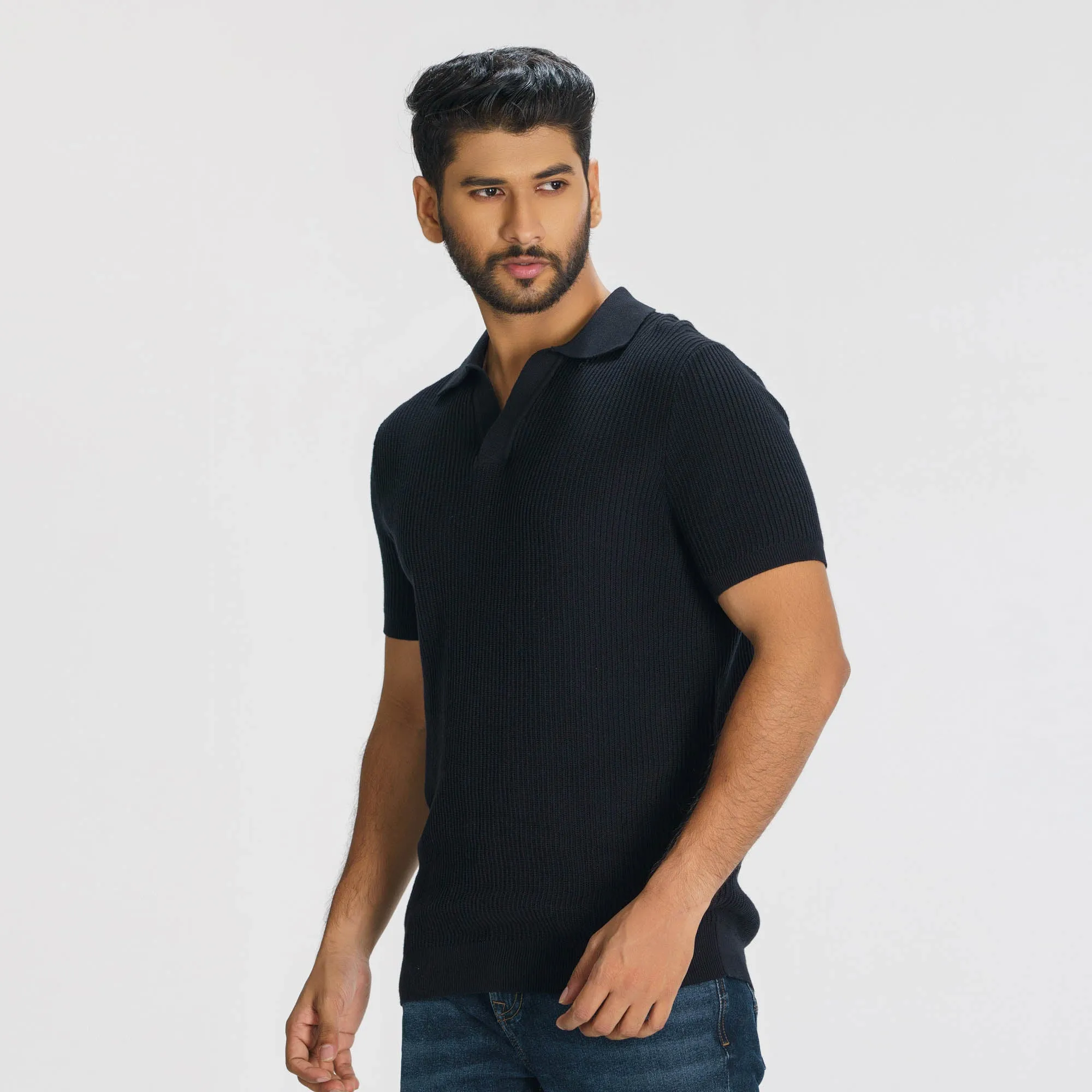 Mens Black Sweater Polo