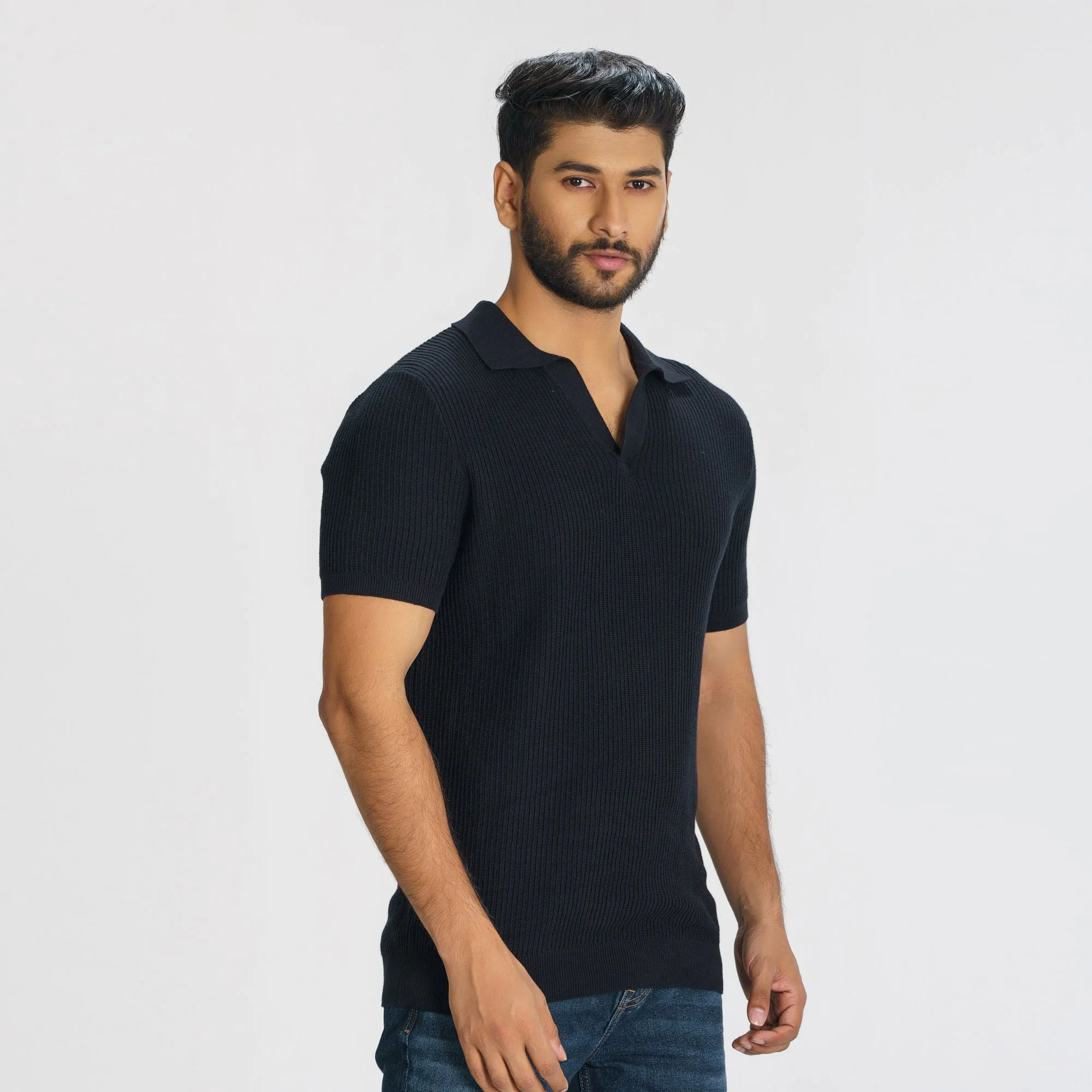 Mens Black Sweater Polo