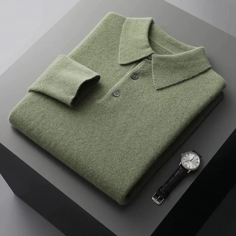 Men's Solid Color Polo Collar Knitted Cardigan