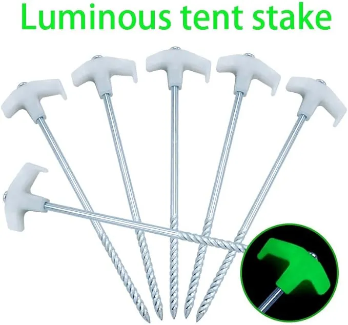 Metal Stake, 9.8-inch Heavy-Duty Luminous Tent Camping pop-up Tent Stake, Spiral Stake, Screw in Tent Stake, Suitable for Camping Tents, shelter Tents, Canopy Tents, Garden Terrace Tents