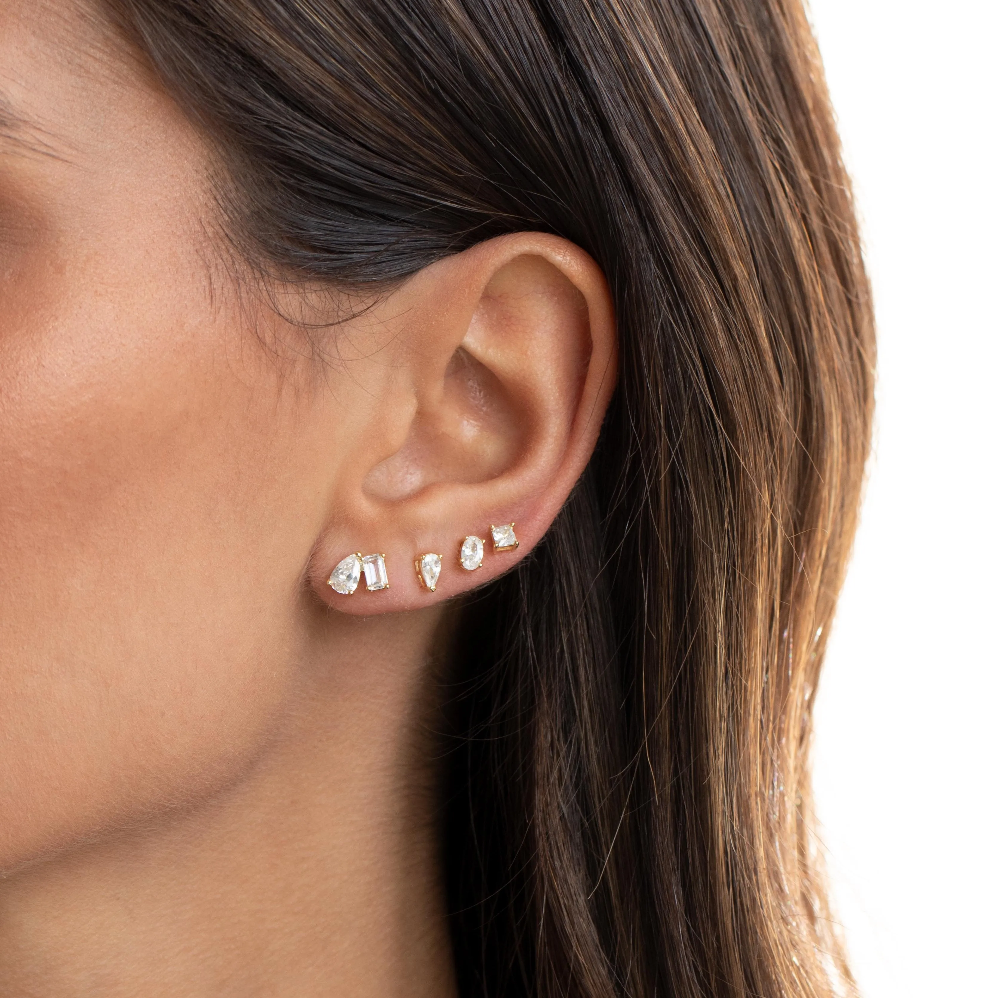 Mini CZ Princess Cut Stud Earring