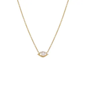 Mini Diamond X Pearl Evil Eye Necklace 14K