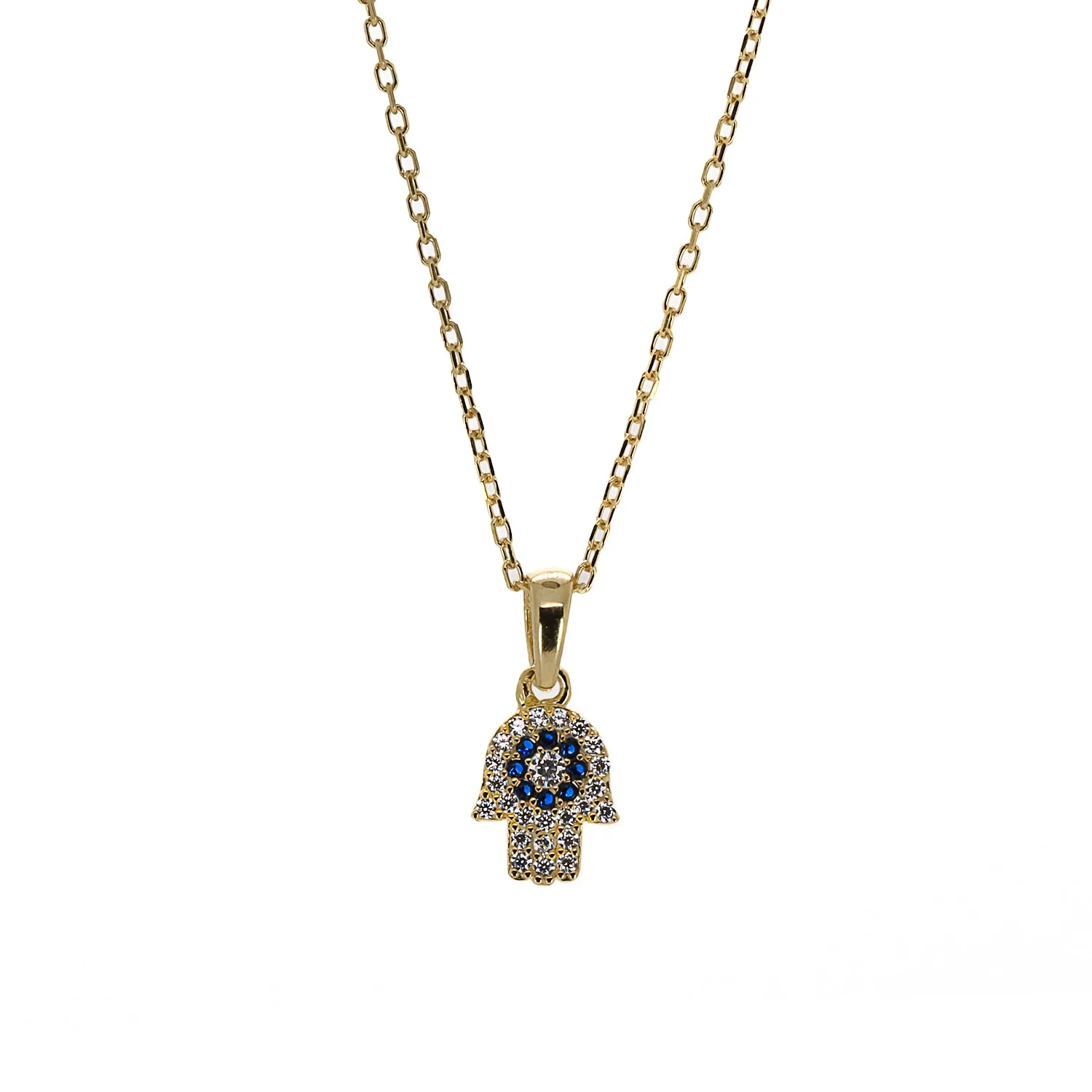 Minimalist Diamond Hamsa Hand Gold Lucky Necklace